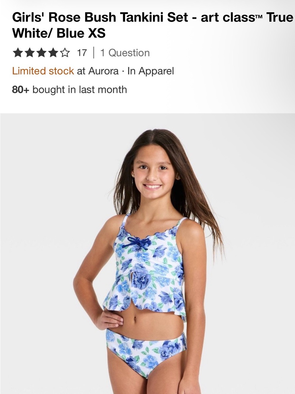 art class Girls' Blue & White Floral Tankini Set